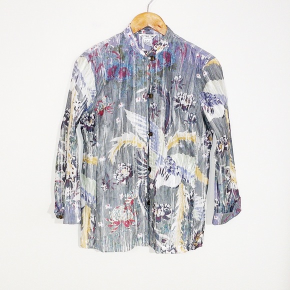 Citron Tops - CITRON Floral Abstract Blouse With Snap Closure Bamboo/Nylon Blend Size Small
